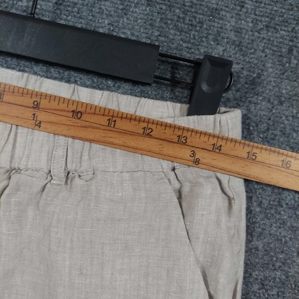 Quince Linen Pants Women Size M Beige Tapered Elastic Waist Casual 100% Linen